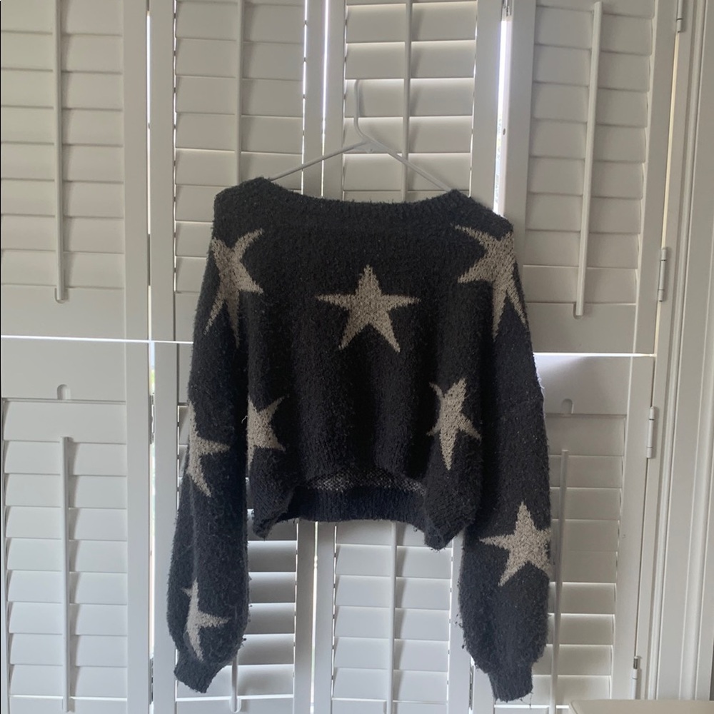 Altar'd State Grey and White Star Crewneck Sweater